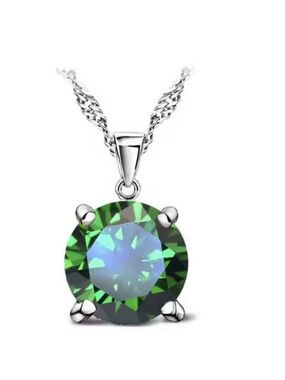 Swarovski Elements 925 Sterling Silver Emerald GreenRound Solitaire Necklace NEW